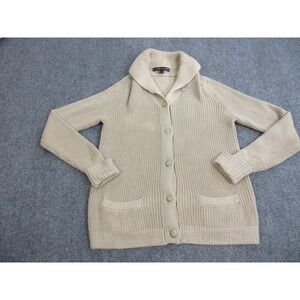 Ralph Lauren Black Label Sweater Womens L Beige Shawl Collar Silk Blend Cardigan